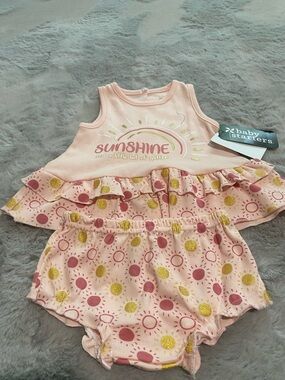 Baby Starters Pink & Gold Sunshine Ruffle Dress with Bloomers
